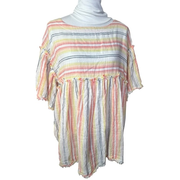 Free People Summer Nights Striped Mini Dress in Yellow Medium With Pockets - Picture 3 of 10